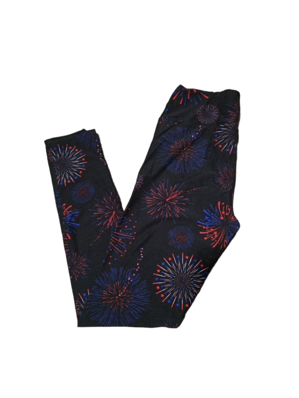Women's LuLaRoe Black Red Blue Firework Print Leggings One Size